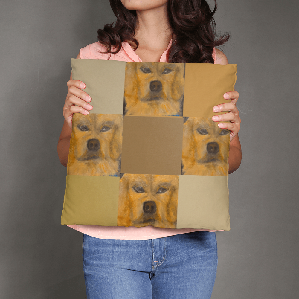 Woody's World Oil Portrait Pillow | Hand-Painted Golden Spirit Design by M.J. Piron