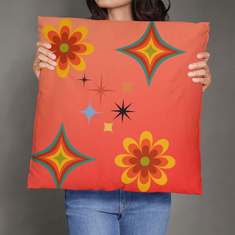 Colorful Cosmic Soul Throw Pillow | Retro Art Cushion by M.J. Piron