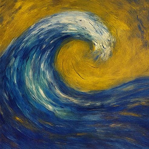 Golden Wave of Energy  Abstract Ocean Print